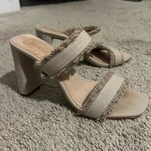 Shutz beige fringe heels